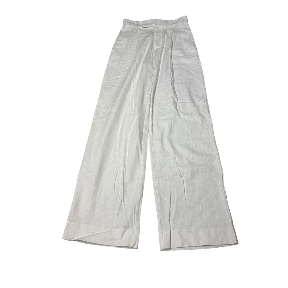 Banana‎ Republic White Linen Blend Wide Leg High Rise Pants Womens 0 W26 L30